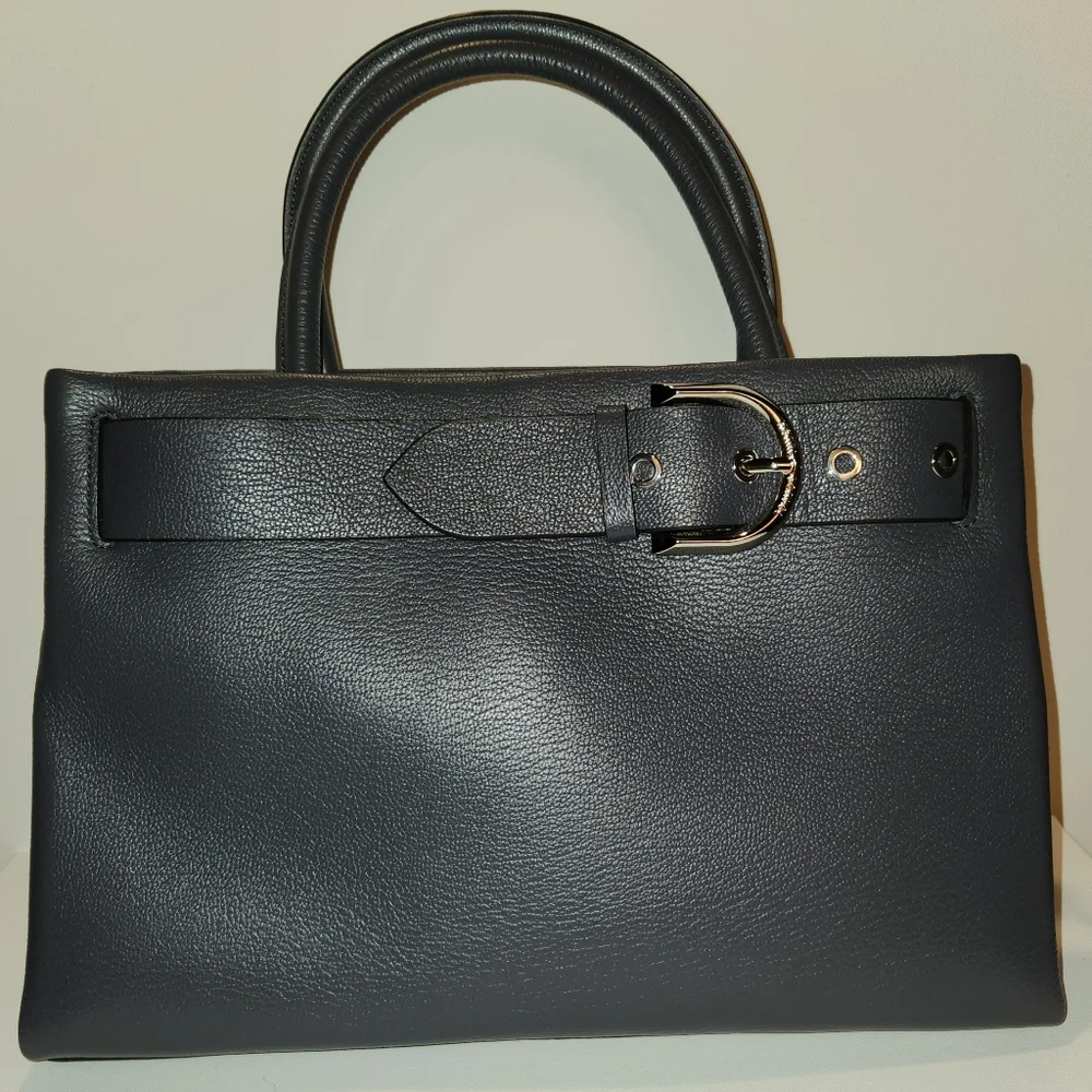 NWT! Henri bendel riverside carryall gray leather Satchel with buckle - Picture 2 of 10